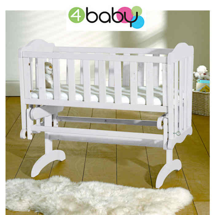 4baby Classic Glider Crib  Safety Mattress  White