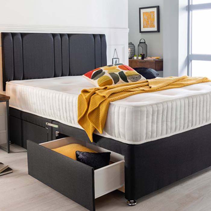 Luxury Divan Bed With Memory Foam Mattress & Headboard - 6 Sizes & 3 Drawer Options