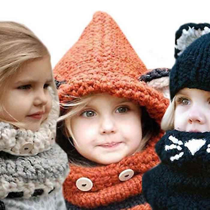 Kids' Knitted Animal Hood Scarf - 3 Colours