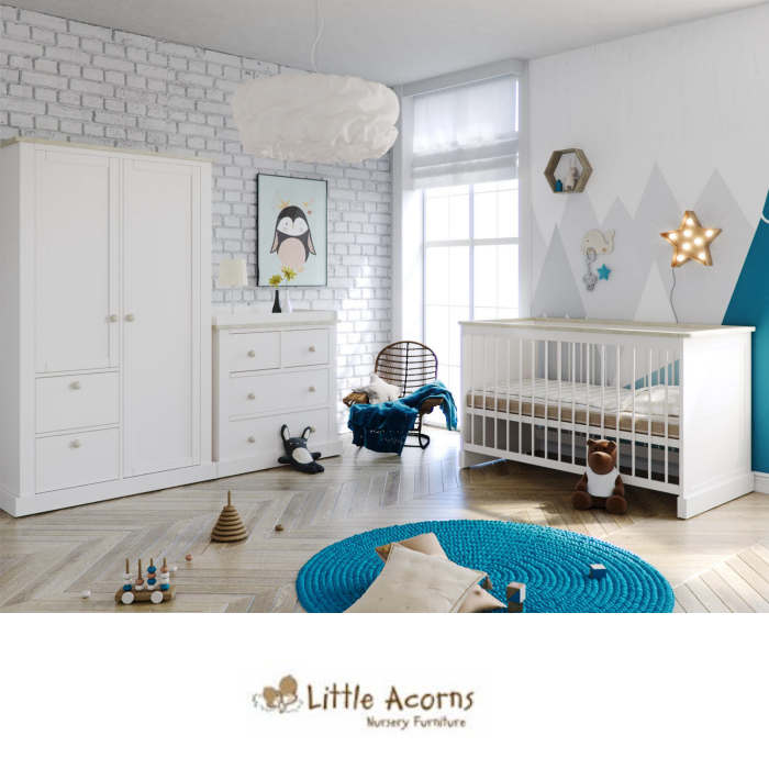 Little Acorns Luxury Sophia Cot Bed 5 Piece Nursery Furniture Set With Deluxe 4inch Foam Mattress