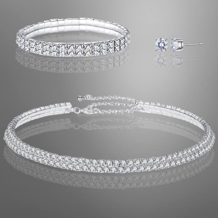 Double Row Tri-Set With Crystals From Swarovski - Silver or Rose Gold