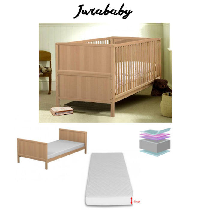 Jurababy Classic Cot Bed With Foam Mattress - Natural Beech