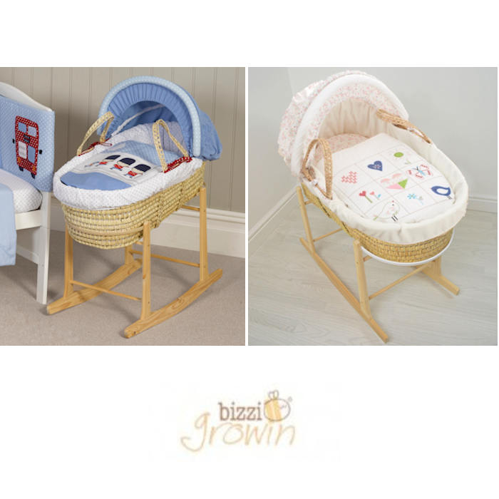 Bizzi Growin Deluxe Padded Palm Moses Basket  Rocking Stand