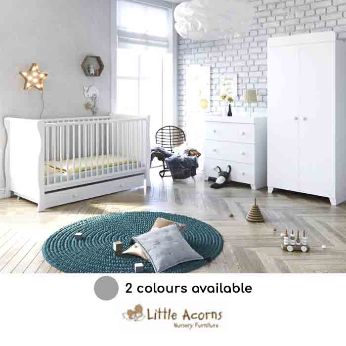 Little Acorns Sleigh Cot Bed 6 Piece Nursery Furniture Set With Deluxe 4inch Foam Mattress