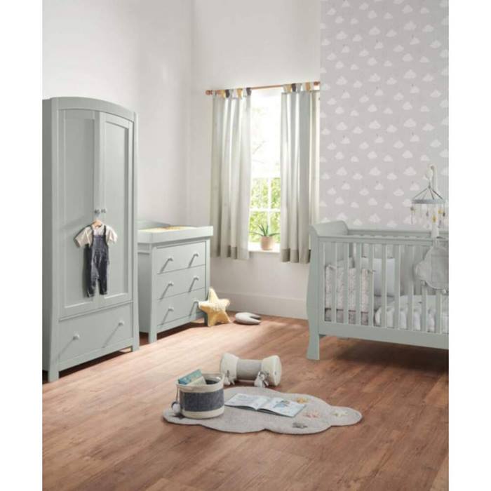 Mamas & Papas Mia 3pc Sleigh Cot Bed Furniture Set & Premium Mattress Bundle (Cool Grey)