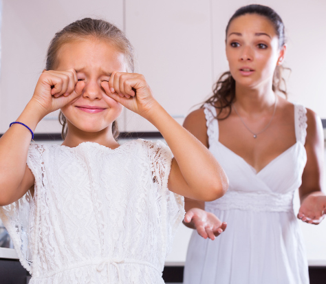 Mother with child crying