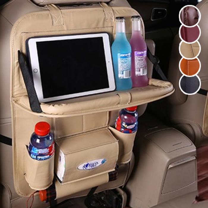 Faux Leather Car Seat Organiser with Table & Drinks Holders - 5 Colours