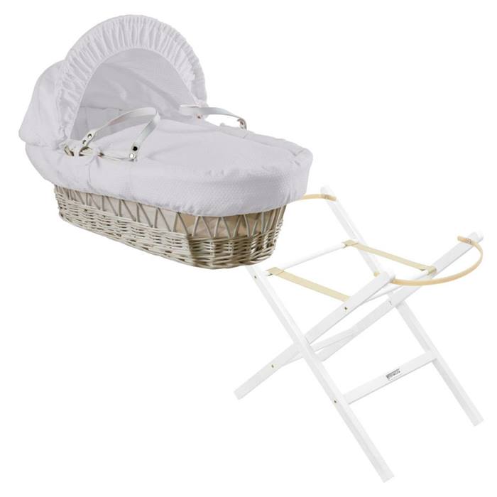 Clair de Lune White Wicker Moses Basket & Folding Stand
