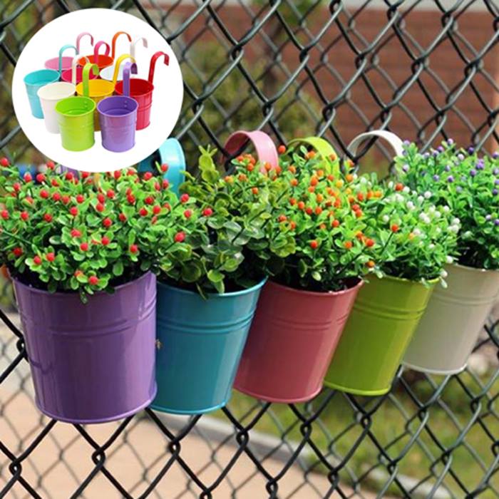 Multicolour Metal Hanging Flower Pots - 5 or 10 Pots