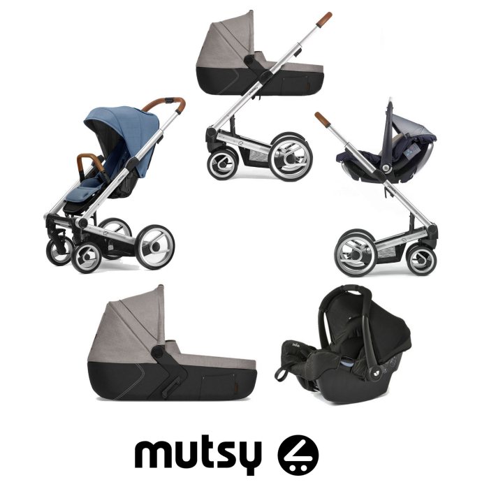 Mutsy I2 Heritage (Silver Chassis) Travel System (Gemm) With i2 Farmer Sand Carrycot - Heritage Blue