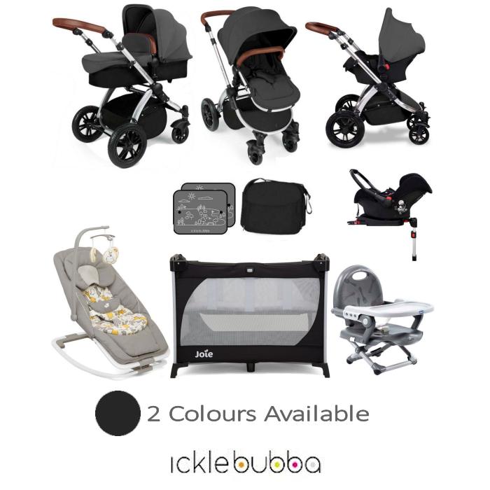 Ickle Bubba Stomp V3 Silver Everything You Need Travel System Bundle (With Base)