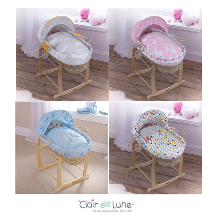 Clair De Lune Palm Moses Basket Deluxe Rocking Stand