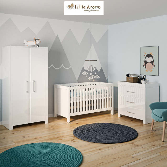 Little Acorns Luxury Snow High Gloss 5 Piece Nursery Room Set