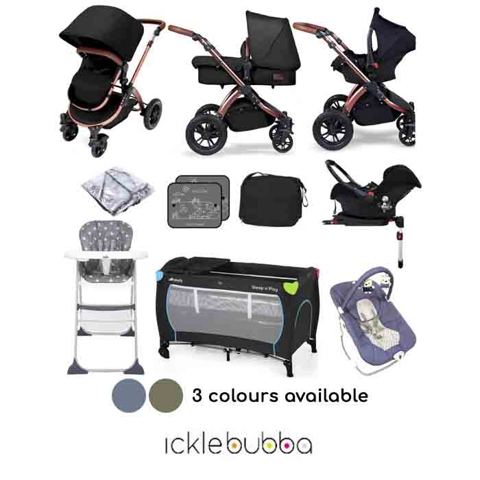 Ickle Bubba Special Edition Stomp V4 (Galaxy Car Seat) Everything You Need Travel System Bundle (With Base)