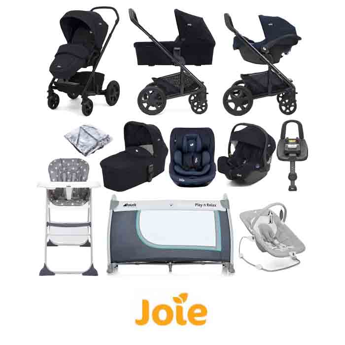 Joie Chrome DLX (i-Gemm & i-Venture Car Seat) Everything You Need Travel System With Carrycot and ISOFIX Base Bundle