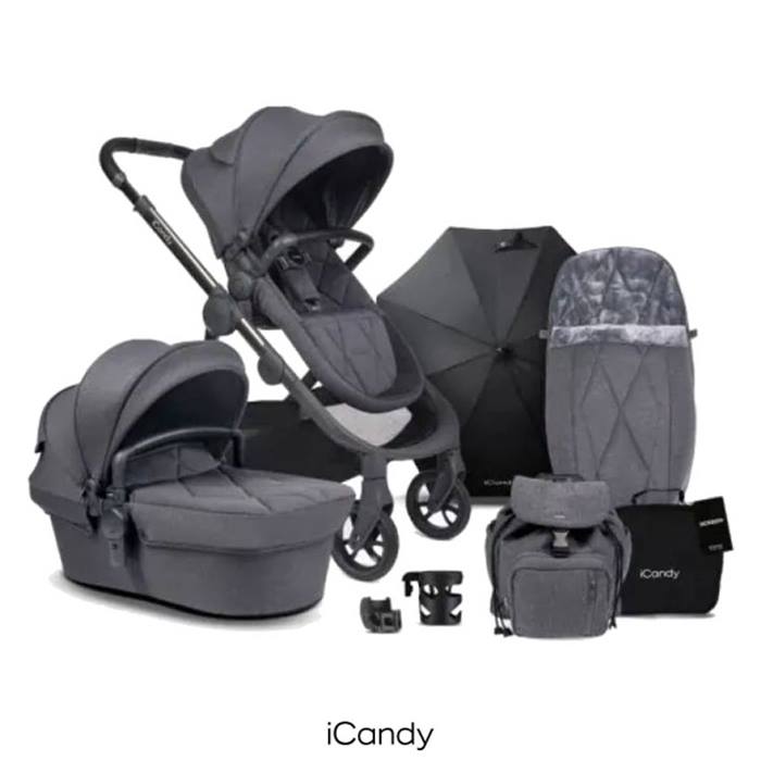 iCandy Orange Pushchair and Carrycot Complete Bundle - Dark Grey