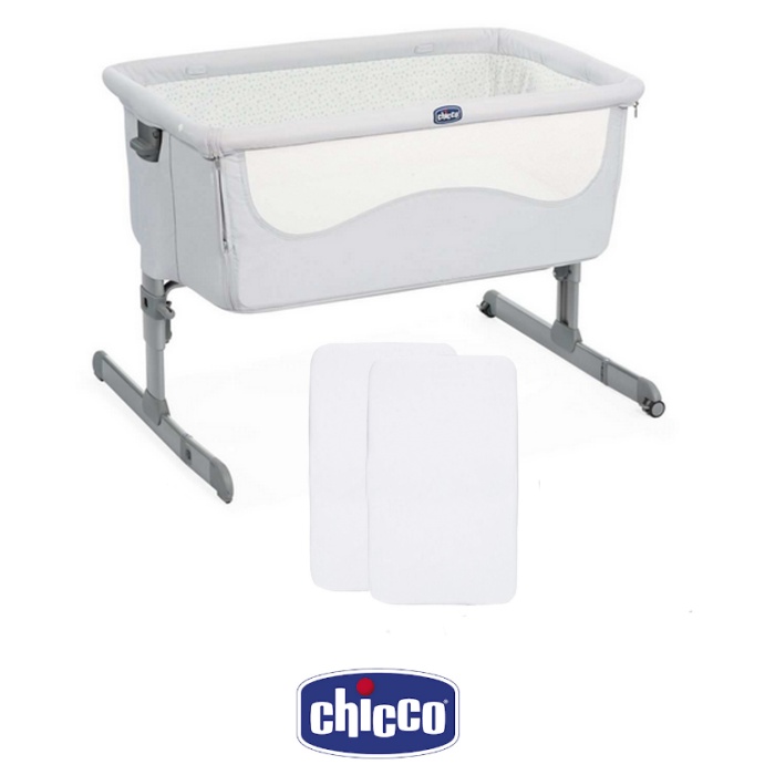Chicco Next2Me Bedside Crib With 2 Fitted Sheets - Light Grey