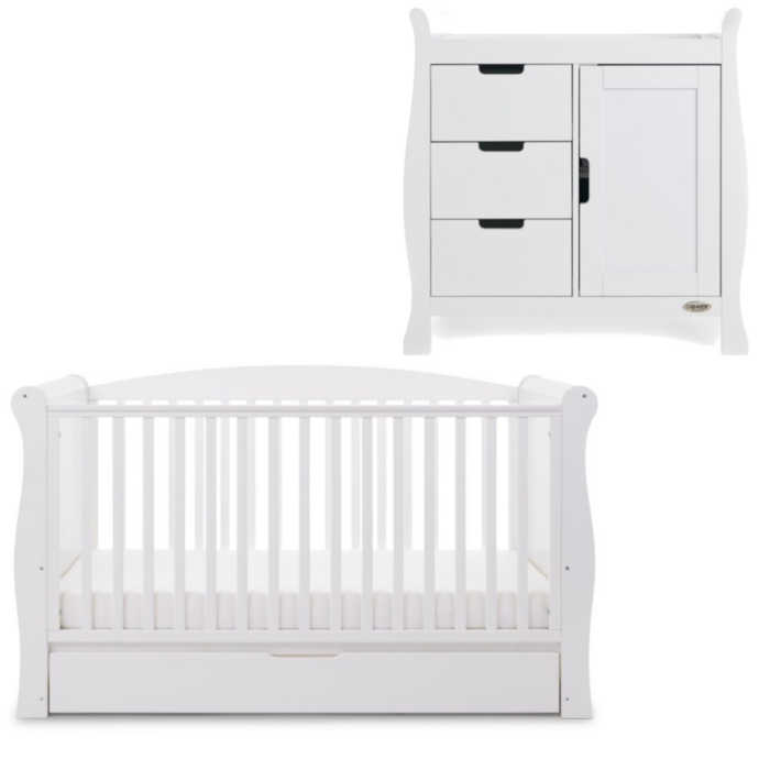 OBaby Sleigh Cot Bed 2 Piece Room Set (White)