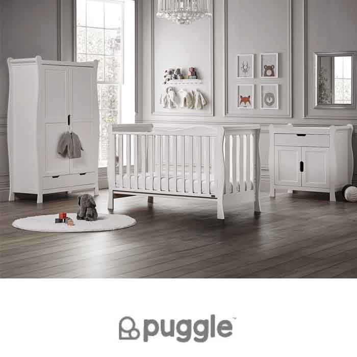 Puggle Prestbury Slatted Luxe Deluxe Sleigh 5pc Nursery Furniture Set with Fibre Mattress