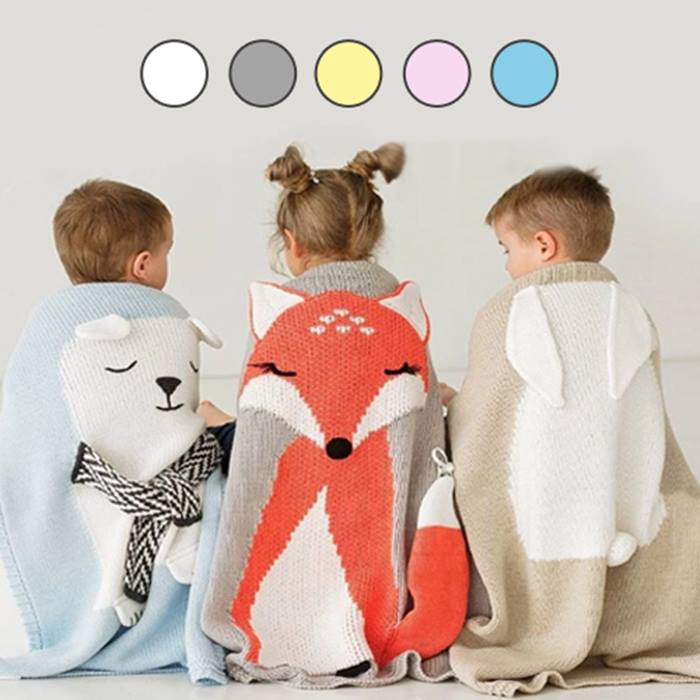 Knitted Cartoon Animal Blanket - 3 Designs & 5 Colours