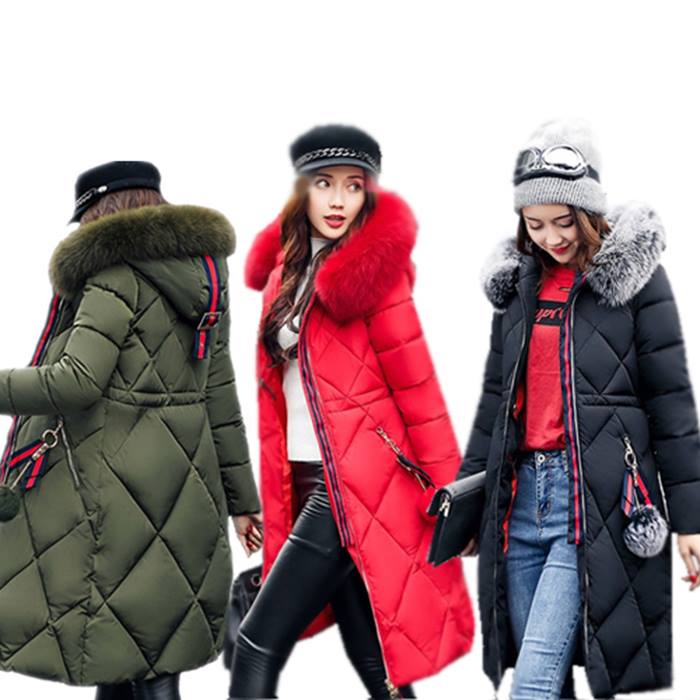 Knee-Length Quilted Puffer Coat with Faux Fur Hood - 3 Colours