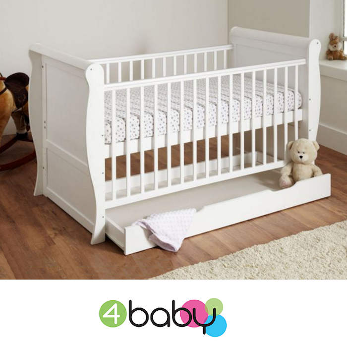 4Baby 3 in 1 Sleigh Cot Bed With Deluxe Foam Mattress - White