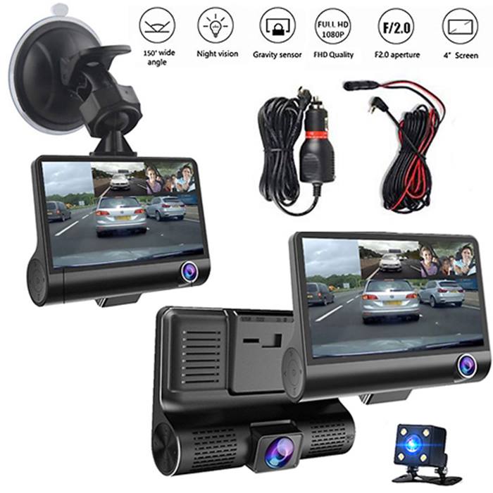 Triple Vision Dash Cam Front, Rear & Interior Lenses