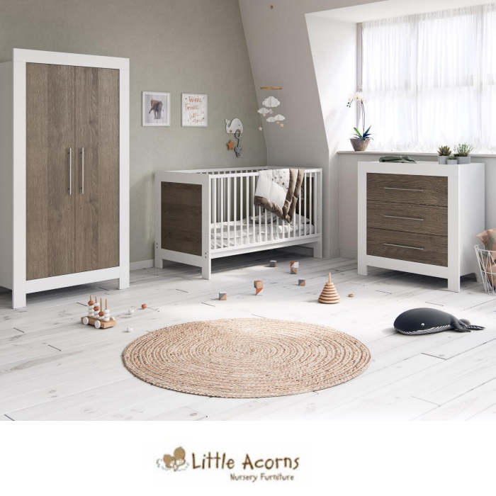 Little Acorns Luxury Portland Cot Bed 5 Piece Nursery Furniture Set With Deluxe 4inch Foam Mattress