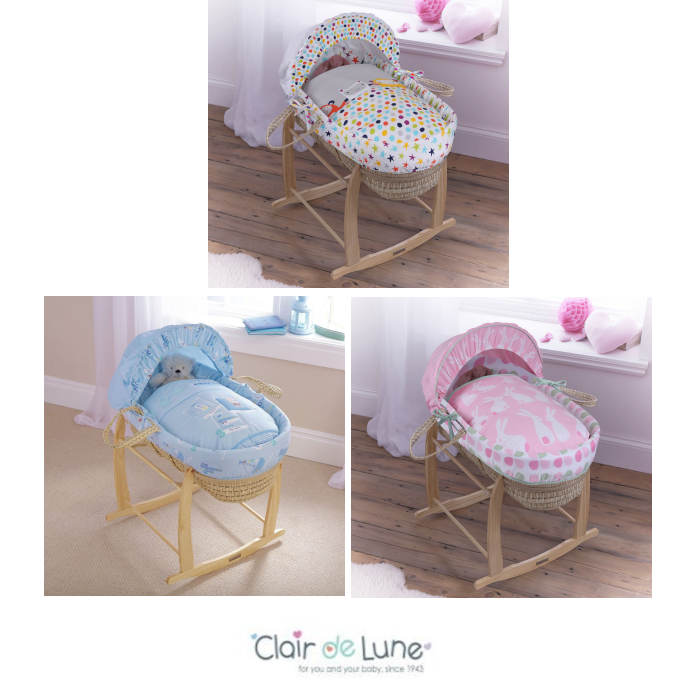 Clair De Lune Palm Moses Basket & Deluxe Rocking Stand