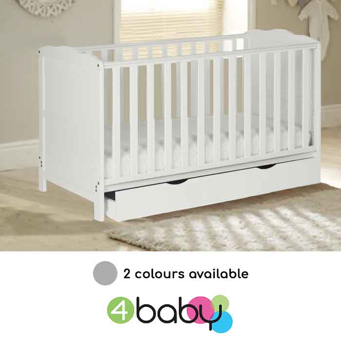 4Baby Classic Cot Bed With Drawer & Deluxe Foam Mattress