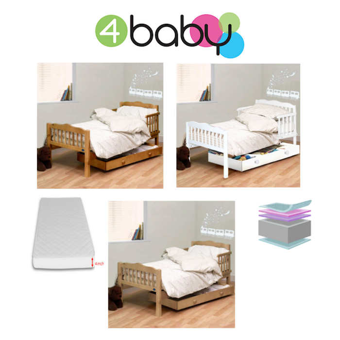 4Baby Sara Junior Toddler Bed With Fibre Mattress - White
