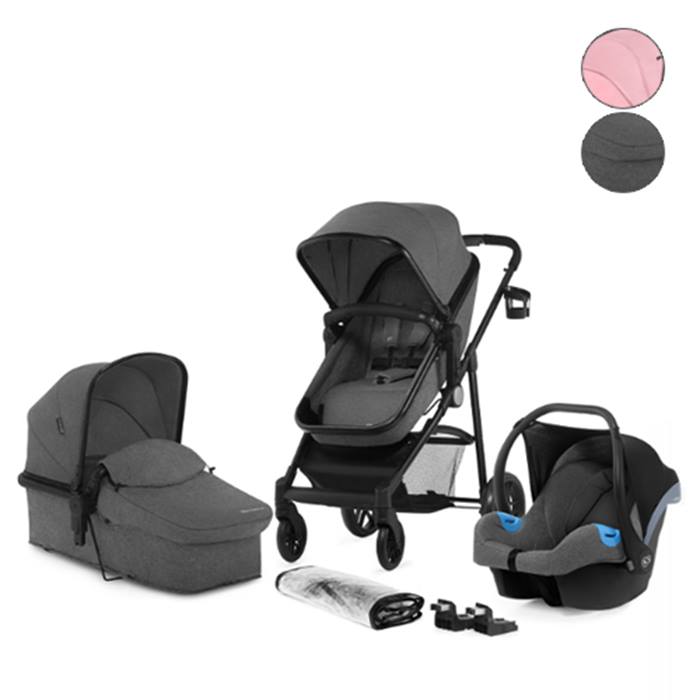 3-in-1 Kinderkraft Juli Travel System With Buggy, Car Seat & Carrier - Grey or Pink