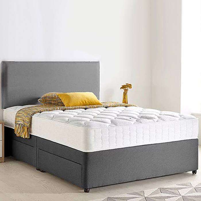 Grey Chenille Divan Bed, Headboard & Memory Mattress plus Optional Storage - 6 Sizes!