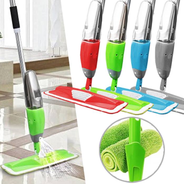 3-in-1 Magic Microfibre Spray Mop With Scraper Plus 2 Replacement Heads - 4 Colours