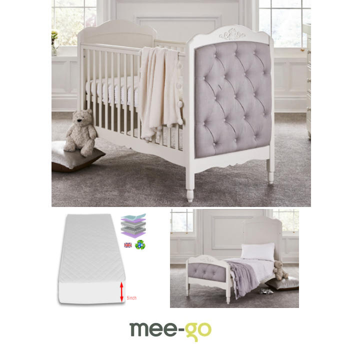 Mee-Go Epernay Cot Bed With Sprung Mattress - Ivory White