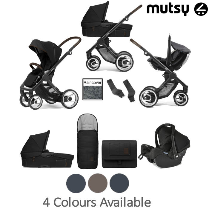 Mutsy Evo Farmer (Black Chassis) Travel System (Gemm) With Carrycot & Accessories 