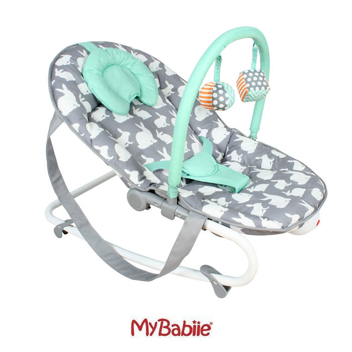 My Babiie 2 in 1 Floor Bouncer  Rocker - Grey Rabbits