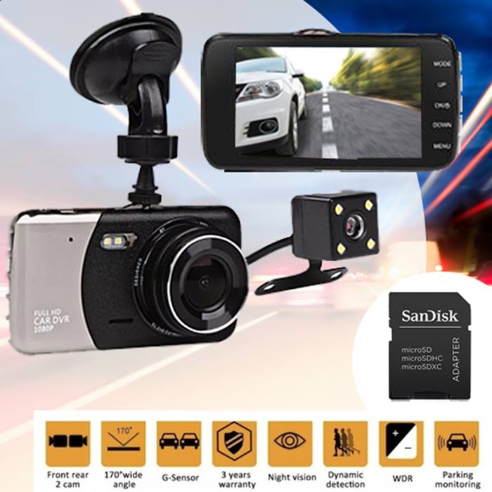 Falcon-Cam HD Front & Rear Dash Cam + Collision G-Sensor