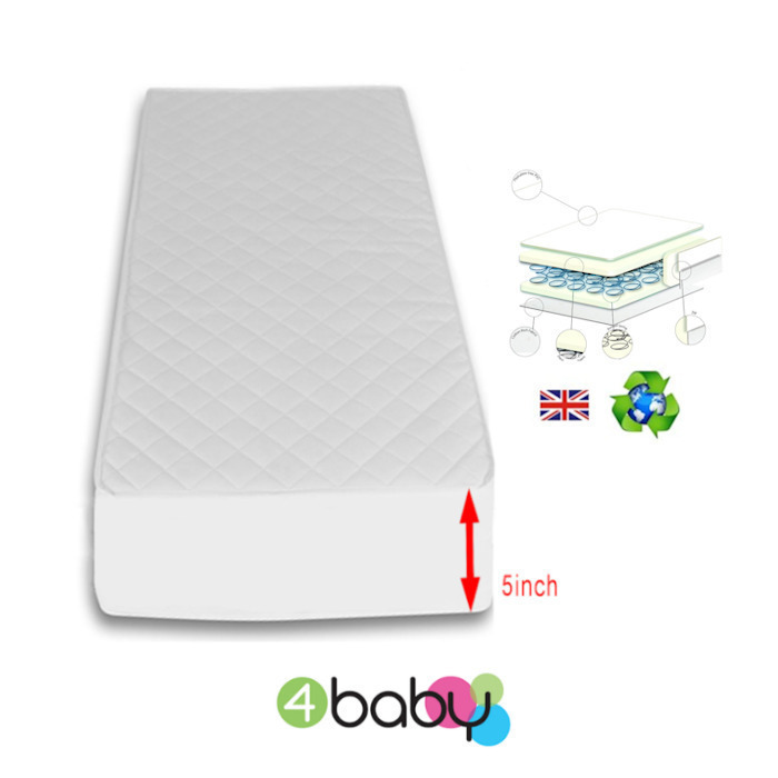 4Baby 5 Inch Luxury Hypo Allergenic Quilted Spot Sprung Cot bed Mattress 140 x 70