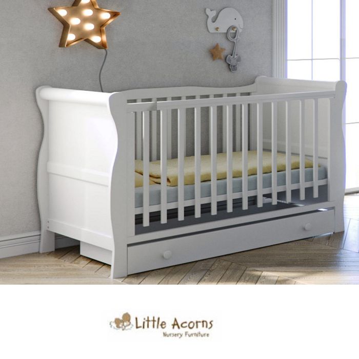 Little Acorns Sleigh Cot Bed With Deluxe Foam Mattress - White