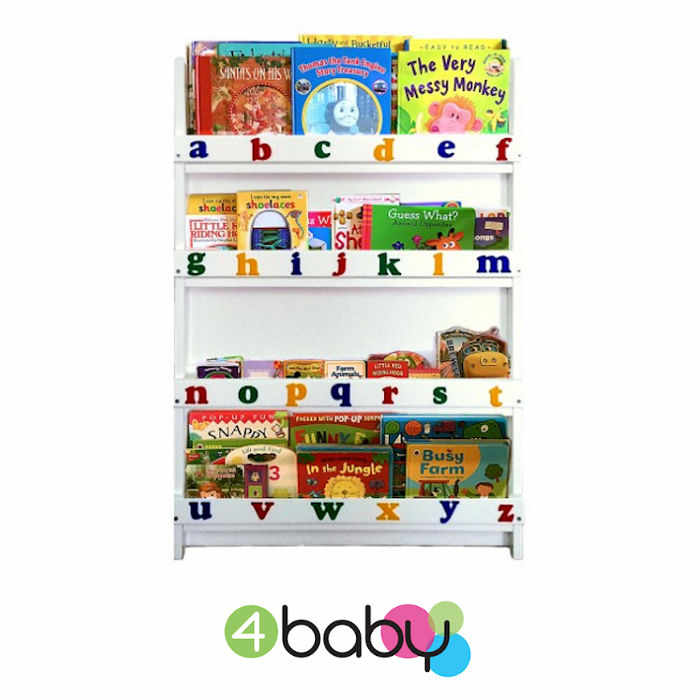 4baby Childrens Alphabet Bookcase - Storage - Organiser - White