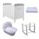 PreciousLittleOne Mini Cot Bed & Foam Mattress 6 Piece Starter Bundle (White with Grey Stars)