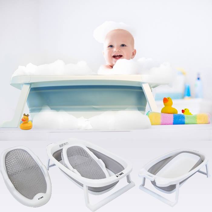 iSafe Flat Foldable Baby Bath & Cradle Bundle (Grey)