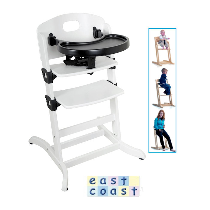 East Coast Contour Multi Height Wooden High Chair - White