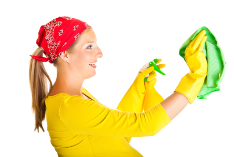 Pregnant woman cleaning