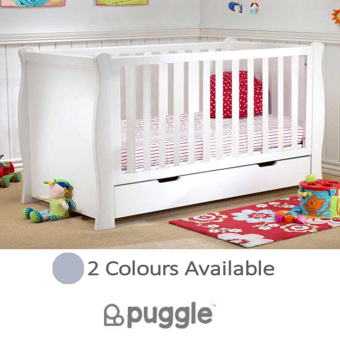 Puggle Sleigh Cot With Drawer & Foam Mattress